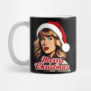 Beautiful Girl with Santa Hat and Merry Christmas Text Mug